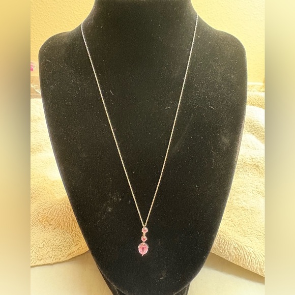 Jewelry - 10K White Gold Necklace With 3 Pink & 1 White Sapphire Heart Round Pendant